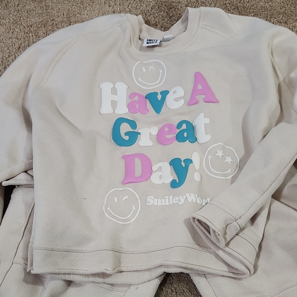 Cream Sweater - Pink, Blue Accents